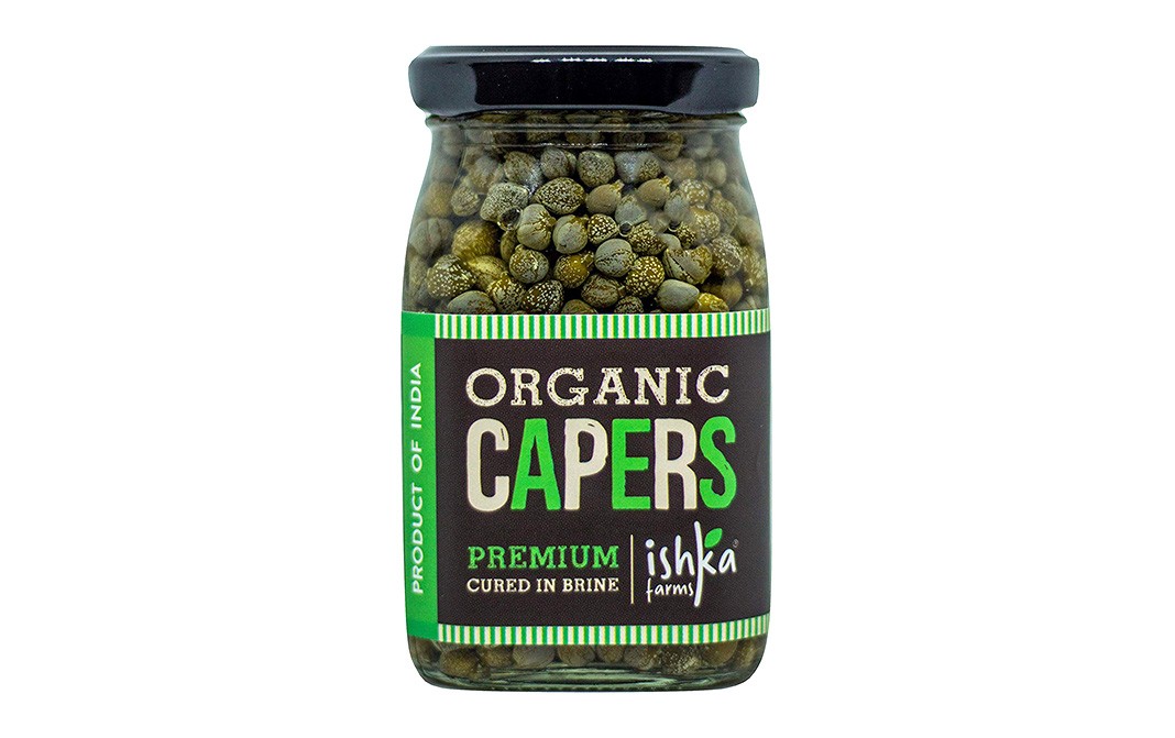 Ishka Farms Organic Capers Premium Cured In Brine   Glass Jar  210 grams